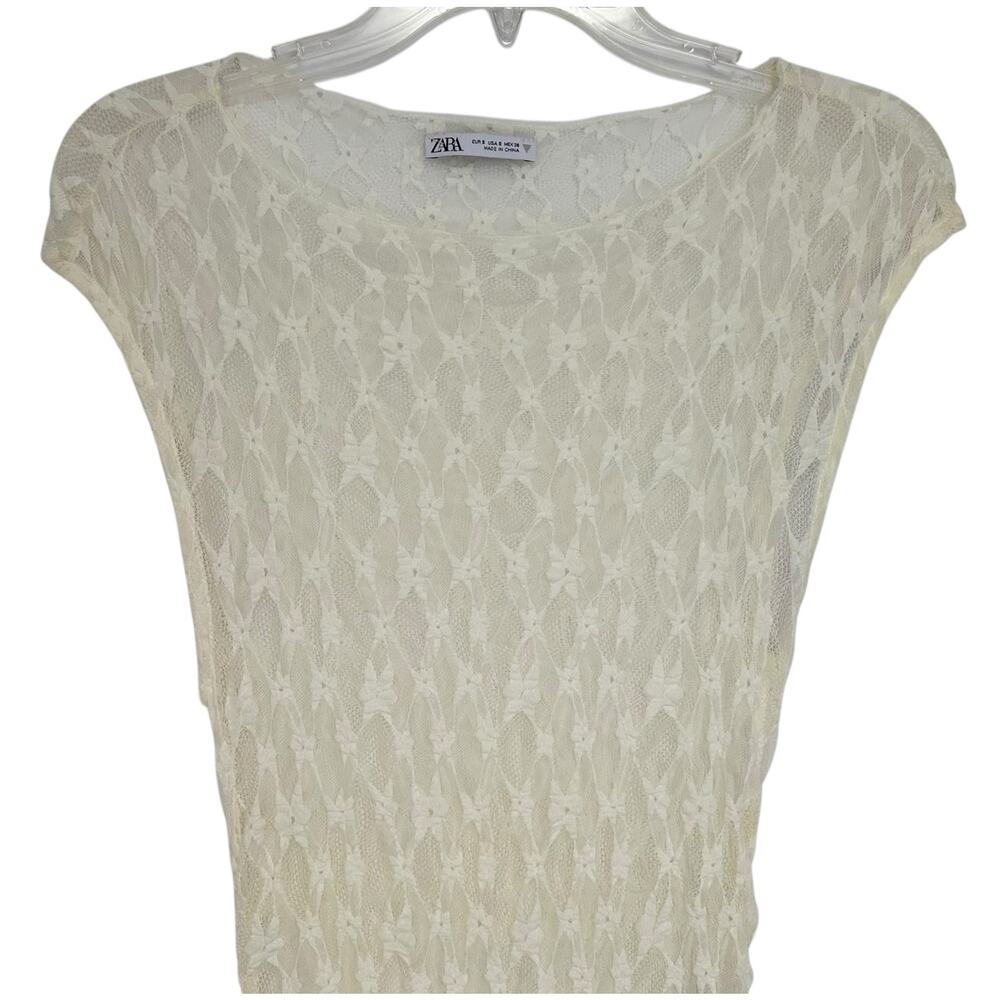 Zara Long Asymmetric Lace Dress Ivory 4813/303 Size S - Picture 7 of 12